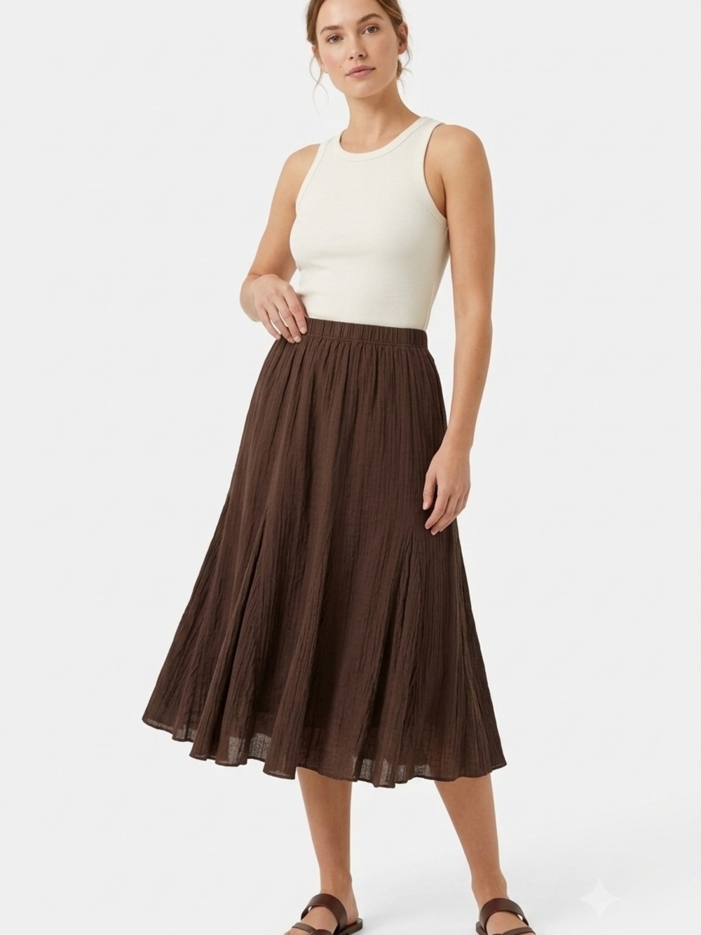 VTG Alfred Dunner Chocolate Brown Crinkle Maxi Skirt 6P | Y2K Boho Chic Earthy